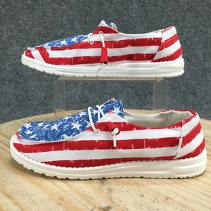 Hey Dude Shoes Womens 10 Wendy Patriotic Star Spangled Multicolor Lace Up NEW - Picture 1 of 17