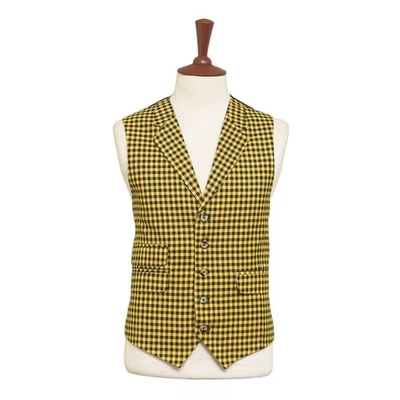 Chaleco Para Hombres 44R Amarillo Negro Cuadros Lana Chaleco XL Formal Boda Novio Fiesta Foto 1 de 4