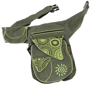 Stoff Sidebag + Gürteltasche, Goa Hüfttasche, Bauchtasche mit Stickerei Sonne - Bild 1 von 4