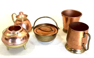 VTG Lot of 5 Vintage Copper Brass Miniature Dollhouse Japan Utensils Cookware - Picture 1 of 8