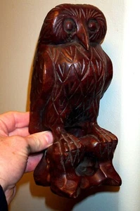 OWL Vintage Wood Bird Beautiful Carved Feathers Figurine Decoration Self Stand - Picture 1 of 8