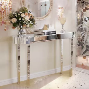 Mirrored Console Table Glam Silver Mirrored Console Entryway Table Living Room - Picture 1 of 14