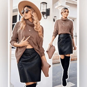 Women Classic High Waisted Faux Leather Bodycon Slim Mini Pencil Skirt - Picture 1 of 11