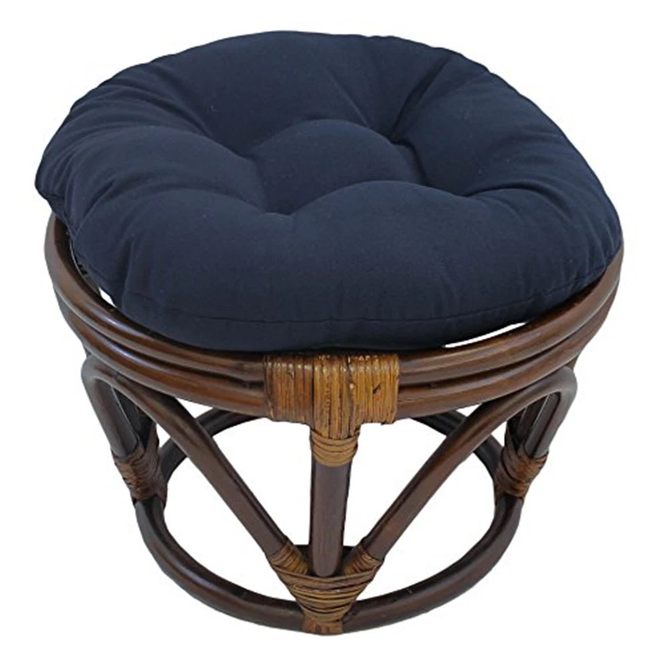International Caravan Rattan Footstool With Twill Cushion Navy - Image 1 of 1