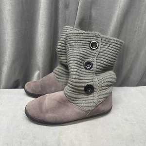 Womens Clarks Boots Gray Knit & Leather 3 Black Button Design Size 8 8M Used - Picture 1 of 20