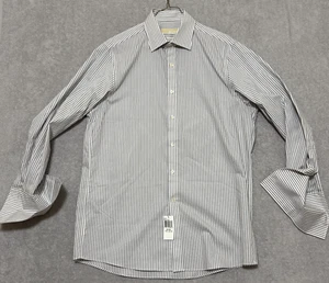 Michael Kors Dress Shirt NWT SZ 15 1/2x32-33 French Cuff Grey White Stripe - Picture 1 of 8