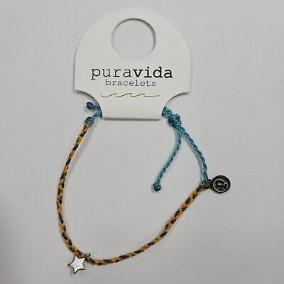 Pulsera Pura Vida Estrella Plata Trenzada Amarillo y Azul Claro Foto 1 de 4