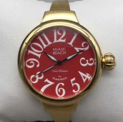 Reloj Miami Beach By Glam Rock Mujer 36mm Tono Dorado Esfera Roja Batería Nueva 6.5" Foto 1 de 4
