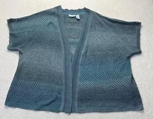 LIZ & ME Blue Gray Open Weave Short Sleeve Open Cardigan Sweater Womens 4X Boho - Picture 1 of 4