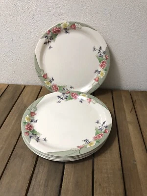 "JUEGO 6 platos de cena florales de melamina pura pavo real marfil verde rosa 12"" RARO NUEVO SIN ETIQUETAS Foto 1 de 4