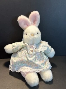 DE COLECCIÓN 1988 PRESTIGIO JUGUETE CONEJITO CONEJO FLOR VESTIDO PELUCHE 13" - Imagen 1 de 7