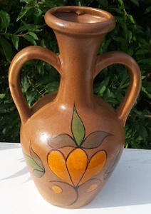 Vase aus Steinzeug Terrakotta 2 Henkel Amphore Blumendekor graviert LEZIGNAN CPL - Bild 1 von 7