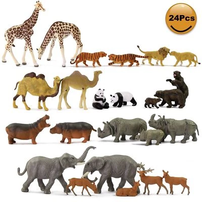 24pcs Model Train H0 Scale 1:87 Wild Animals PVC Elephant Camel Giraffe Panda - Image 1 of 4
