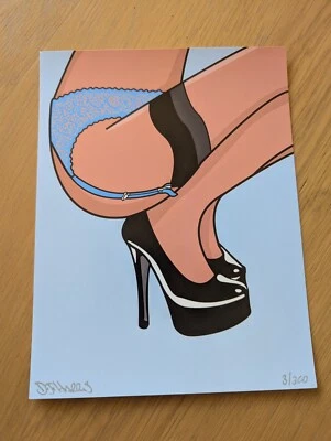 Pinup Squat Black Artwork Illustration Original Print, Limited, Signed by Artist - Image 1 of 4