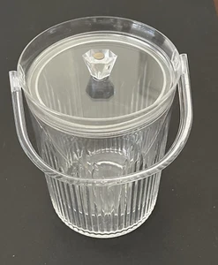 Vtg 1970s Lucite Ice Bucket Tall 10.5" Removable Insert & Lid Mid Century Modern - Picture 1 of 12