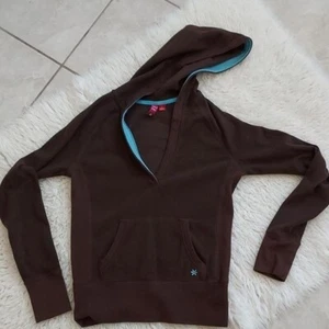 So Junior Size Small Fleece V Neck Hoodie Pocket Brown - Picture 1 of 4