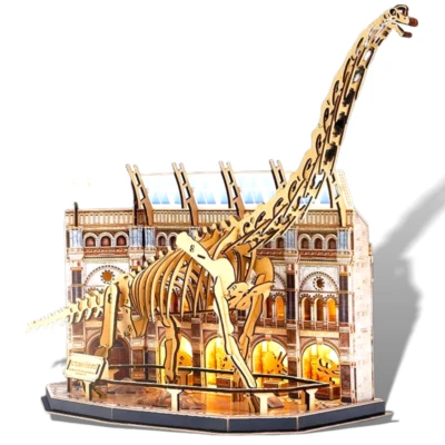 3D Wooden Puzzle Mechanical Natural History Dinosaur Museum with Light Model Kit - Image 1 of 4