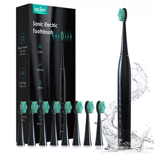 SEJOY Sonic Electric Toothbrush 5 Modes 8 Duponts Brush Heads USB Rechargeable - Picture 1 of 16