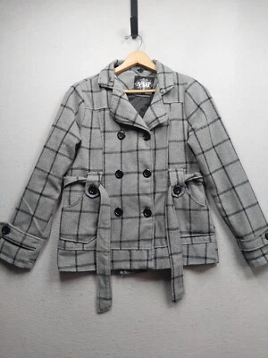 YMI Chaquetón Mujer Gris Medio Forrado con Cinturón Doble Pecho Bolsillos Abotonados Foto 1 de 4