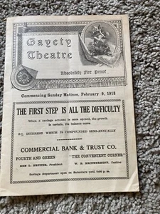 Gayety Theatre Louisville Kentucky Paper opera program February 9, 1913 - Picture 1 of 7