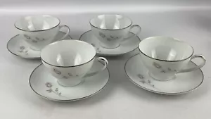 Noritake China Pasadena Lot of 4 Cup & Saucer Sets Rose Floral Silver Banding - Picture 1 of 8