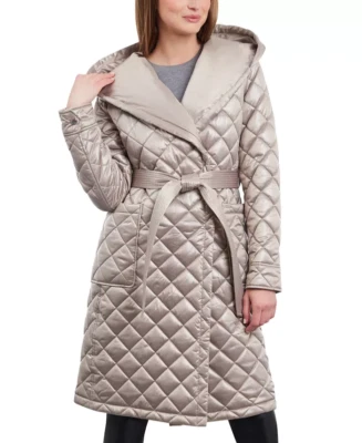 NOVO COM ETIQUETAS MICHAEL KORS XXL CASACO ACOLCHOADO TAUPE LONGO COM CAPUZ LEVE - Imagem 1 de 4