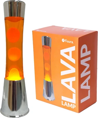 - Lampada Lava Arancione. Base Cromata Argento, Liquido Arancione E Lava Arancio - Immagine 1 di 4