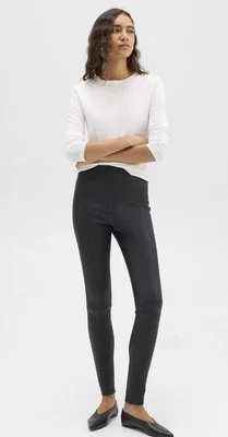 THEORY Adbelle Cintura Alta Cordero Cuero Leggings Mujer 4 Negro $995 Foto 1 de 4
