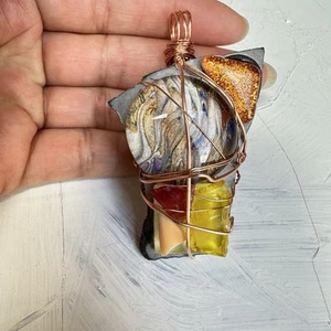 Pendant Handmade Artisan Copper Wire Wrapped, Stones And Glass Unique 2204 S - Picture 1 of 8