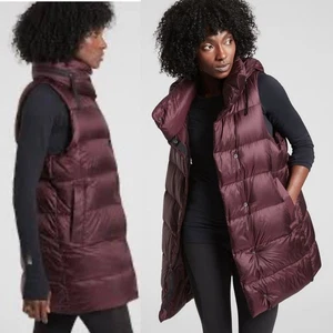 Athleta Haven Down Puffer Vest XXS Burgundy Sleeveless Hooded Padded Quilted - Picture 1 of 10