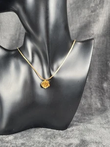 Gold Tone Rose Flower Pendant Necklace Flat Chain Spring Ring Clasp Dainty Gift - Picture 1 of 6