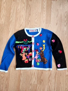 Maglione vintage e raro Michael Simon con bottoni ricamato Grinch Buon Natale taglia 10 - Foto 1 di 8