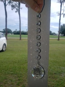 3 Orb Dangle Chandelier 1-1/2" Crystal Ball Craft Rear View Sun Catcher Prism 8" - Picture 1 of 7