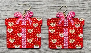 Women Valentines Day Earrings Gift Present Love Dangle Crystals on both sides - Picture 1 of 3
