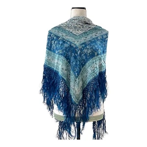 Mantón de borla trenzada vintage turquesa y azul floral cachemira detalles metálicos - Imagen 1 de 4