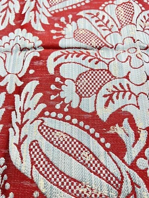 2 pieces- Scalamandre fabrics REGGIO- ￼27" by 18"- Color Blue On Red - Image 1 of 3