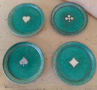 1930s Gustavsberg Argenta Glazed Pottery W Silver Overlay Card Suites Coasters 4
