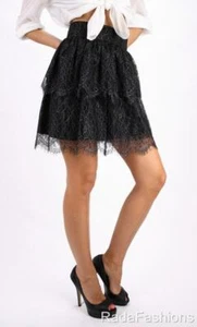 MARCIANO GUESS Vera Mini Skirt Tiered Silver Knit Floral French Lace NWT - Picture 1 of 1