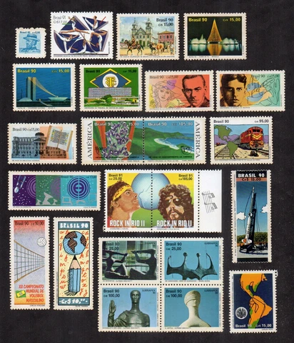 Brazil Stamps 1990 1991 Good Collection of 20 Stamps - MLH Cover