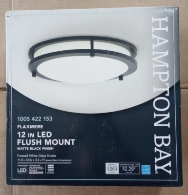 Hampton Bay Flaxmere 12" LED Flush Mount Ceiling Light Matte Black Free US Ship - Image 1 of 4