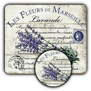 Mouse Pad Sign + Coaster - Vintage Style - Lavender Paris -1/4" Rubber Mat -Gift - Picture 1 of 3