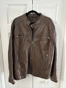 Men's Guess Faux Leather Brown Motorcycle Leather Jacket Size XXL - Picture 1 of 4