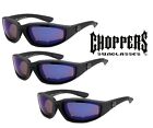 3 Pack Choppers Sunglasses Wind Resistant Padded Foam Biker Ride Glasses Blue Mr