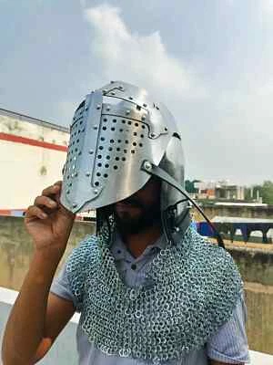 Casco Medieval Cota de Malla Guerrero Halloween Usable Bascinet Casco Armadura Regalo Foto 1 de 4