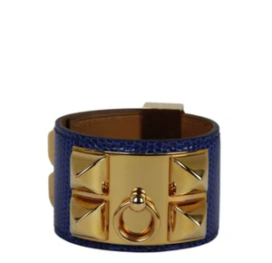 Hermes Blue Lizard/ Gold Collier de Chien CDC Bracelet sz T2 - Picture 1 of 8