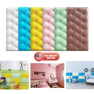 HUHOU 10x 3D Foam Panels Leather Style Wall Sticker Tile Self-adhesive Wallpaper Decor