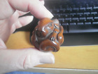 2b.  Hand Carved wood netsuke of a Mouse curled into a ball boxwood figure