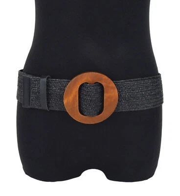 Ella Jonte Gürtel Stretchgürtel schwarz Holzschnalle braun Boho Flechtgürtel - Bild 1 von 4