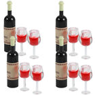 Miniature Red Wine Bottle and Goblet Set for Dollhouse Decoration (4 Sets)