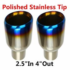 2X 2.5"In 4"Out Blue Burnt Exhaust Double Layer Slant Tip Polished Stainless